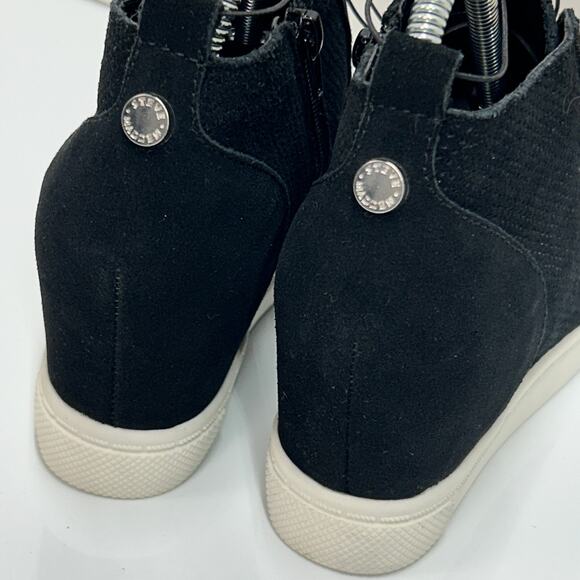 Steve Madden Flavy Wedge Heel Sneaker Shoes Suede Side Zipper Black Women Size 6 - Picture 11 of 12